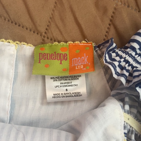 NWT PENELOPE MACK Girls Size 6 Blue & White Striped Dress With Yellow Trim - Picture 10 of 11
